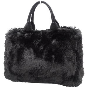 Prada Eco Suede Black Handbag Fur Canapa Faux Lapin